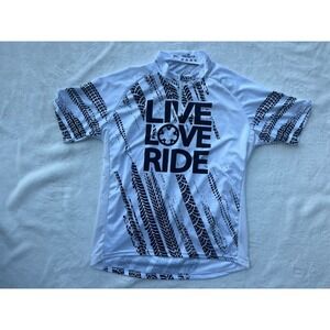 Global Cycling Gear Live Love Ride Shirt Size XL 100% Polyester White &‎ Black